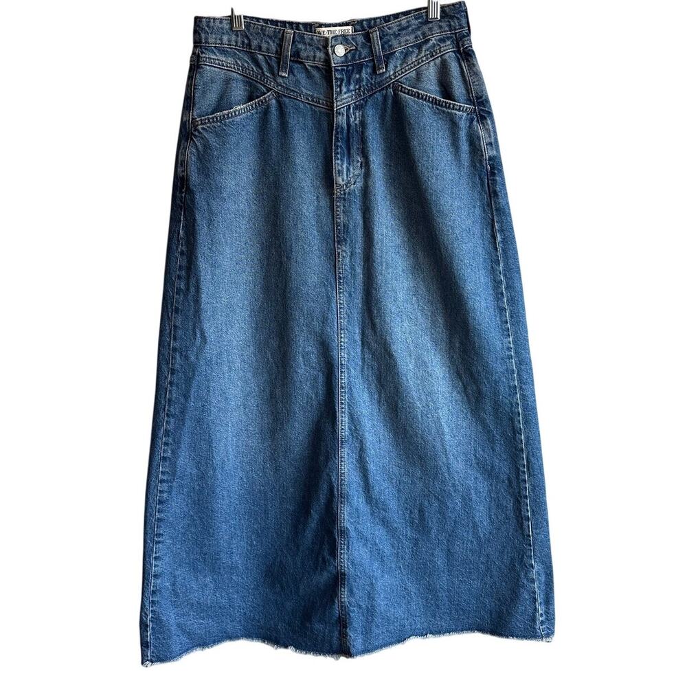 Free People We the Free Come As You Are Denim Maxi Skirt Dark Indigo 8 - Picture 5 of 13